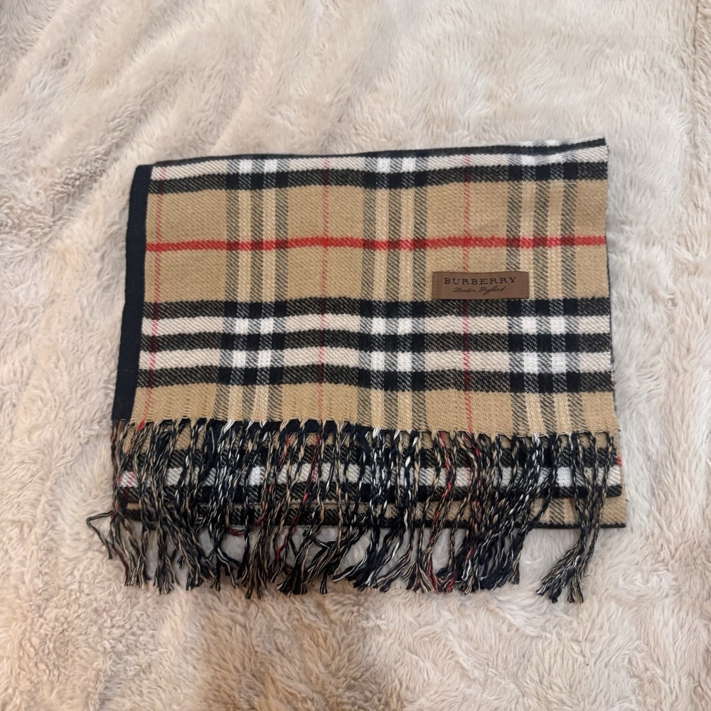 Burberry London England Men's Women's Scarf 76"x12" Plaid Tartan Cashmere Fringe